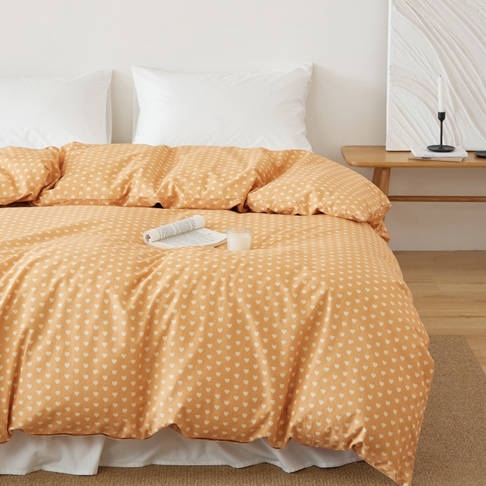 91家纺网 家纺一手货源 找家纺 EH家居 2025春夏新款40s全棉纯棉印花被套单件 单被套-小幸运 橙色爱心