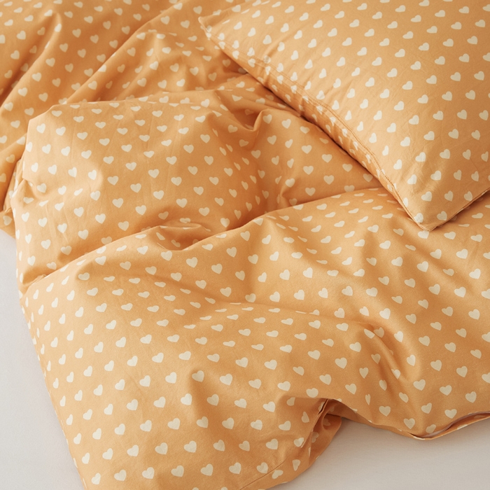 91家纺网 家纺一手货源 找家纺 EH家居 2025春夏新款40s全棉纯棉印花被套单件 单被套-小幸运 橙色爱心