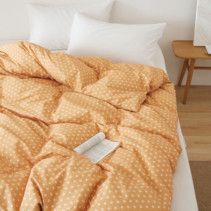 91家纺网 家纺一手货源 找家纺 EH家居 2025春夏新款40s全棉纯棉印花被套单件 单被套-小幸运 橙色爱心