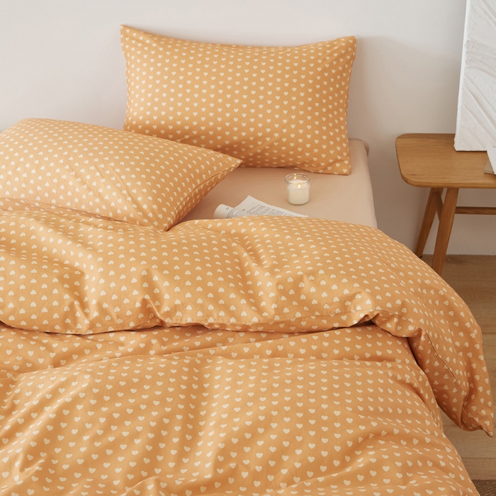 91家纺网 家纺一手货源 找家纺 EH家居 2025春夏新款40s全棉纯棉印花四件套-小幸运 橙色爱心