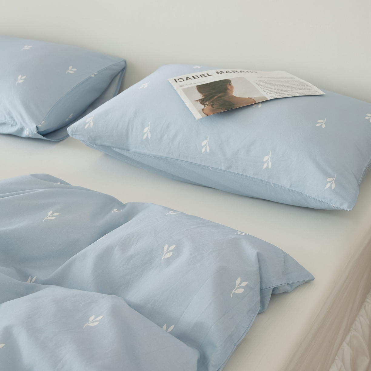 91家纺网 家纺一手货源 找家纺 EH家居 2025春夏新款40s全棉纯棉印花枕套单件 单枕套-小幸运 蓝色情人草