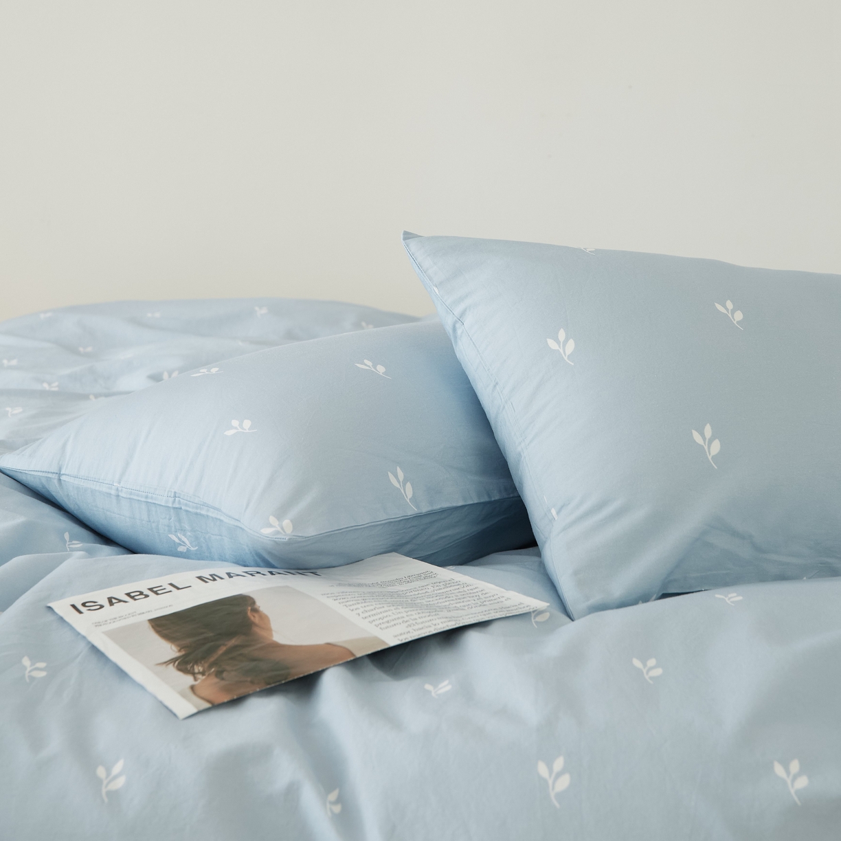 91家纺网 家纺一手货源 找家纺 EH家居 2025春夏新款40s全棉纯棉印花枕套单件 单枕套-小幸运 蓝色情人草