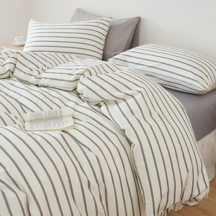 91家纺网 家纺一手货源 找家纺 EH家居 2025春夏新款40s全棉纯棉印花四件套-小幸运 经典条纹