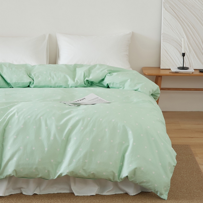 91家纺网 家纺一手货源 找家纺 EH家居 2025春夏新款40s全棉纯棉印花被套单件 单被套-小幸运 青色爱心