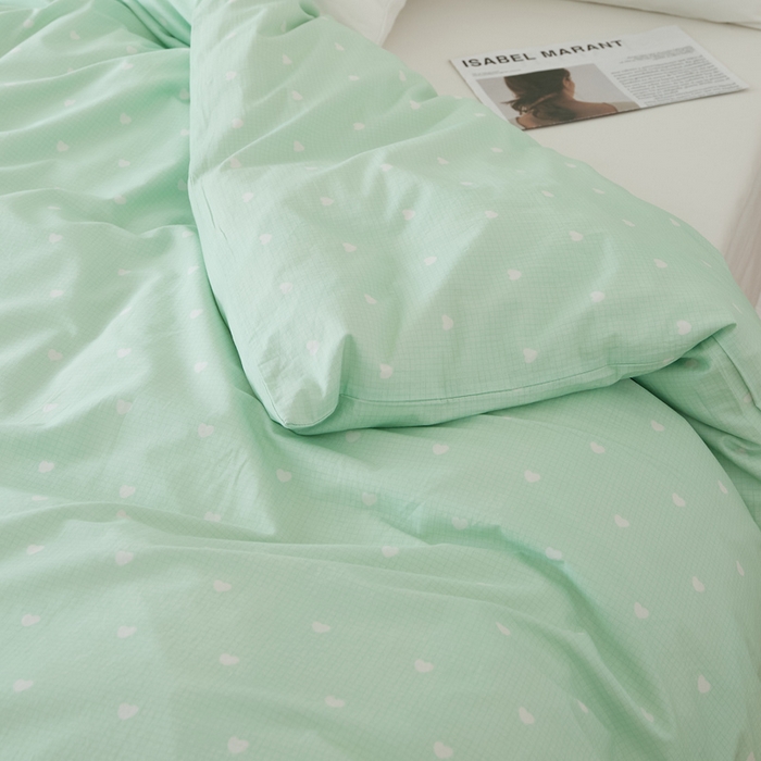 91家纺网 家纺一手货源 找家纺 EH家居 2025春夏新款40s全棉纯棉印花被套单件 单被套-小幸运 青色爱心