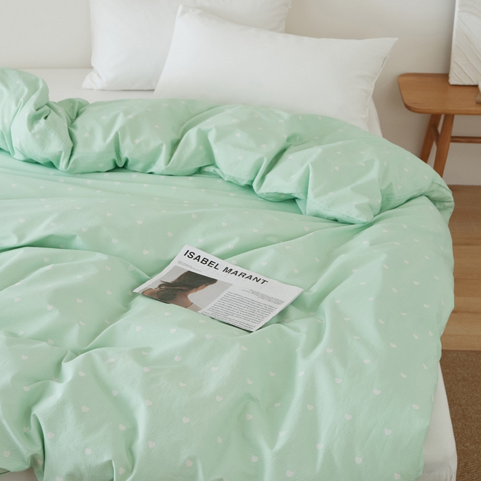 91家纺网 家纺一手货源 找家纺 EH家居 2025春夏新款40s全棉纯棉印花被套单件 单被套-小幸运 青色爱心