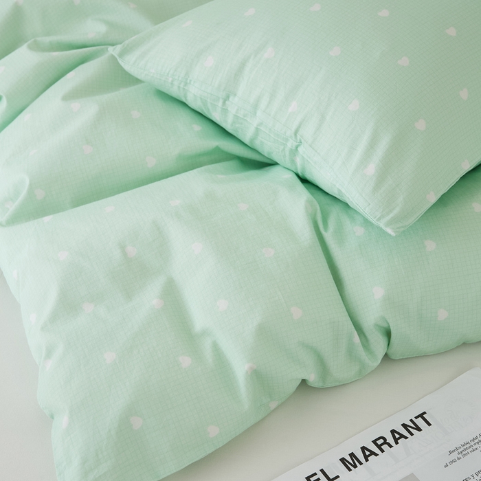 91家纺网 家纺一手货源 找家纺 EH家居 2025春夏新款40s全棉纯棉印花被套单件 单被套-小幸运 青色爱心