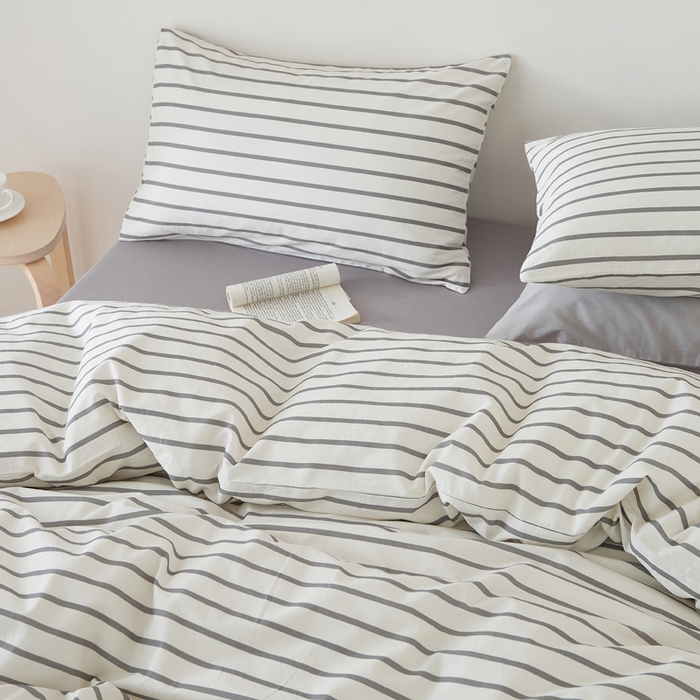 91家纺网 家纺一手货源 找家纺 EH家居 2025春夏新款40s全棉纯棉印花四件套-小幸运 经典条纹