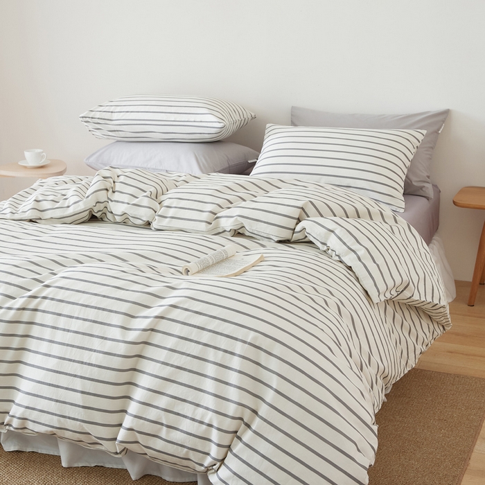 91家纺网 家纺一手货源 找家纺 EH家居 2025春夏新款40s全棉纯棉印花四件套-小幸运 经典条纹