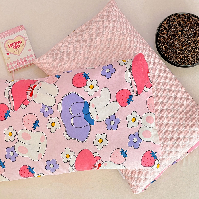 91家纺网 家纺一手货源 找家纺 卓昌枕芯 2025新款儿童双面荞麦羽丝绒枕芯凉豆豆加全棉纯棉可拆卸 小白兔 枕套加荞麦壳内胆30x50cm/只