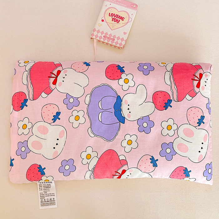 91家纺网 家纺一手货源 找家纺 卓昌枕芯 2025新款儿童双面荞麦羽丝绒枕芯凉豆豆加全棉纯棉可拆卸 小白兔 枕套加荞麦壳内胆30x50cm/只