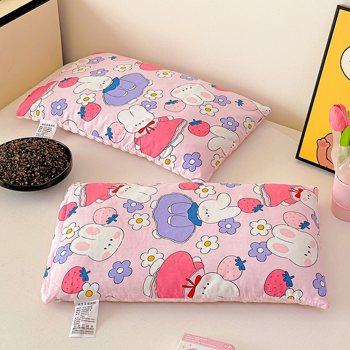 91家纺网 家纺一手货源 找家纺 卓昌枕芯 2025新款儿童双面荞麦羽丝绒枕芯凉豆豆加全棉纯棉可拆卸 小白兔 枕套加荞麦壳内胆30x50cm/只