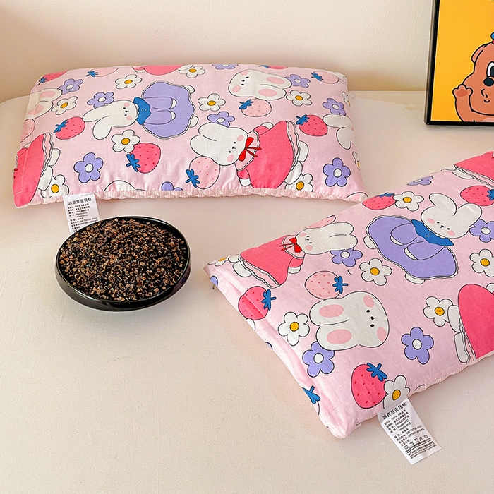 91家纺网 家纺一手货源 找家纺 卓昌枕芯 2025新款儿童双面荞麦羽丝绒枕芯凉豆豆加全棉纯棉可拆卸 小白兔 枕套加荞麦壳内胆30x50cm/只