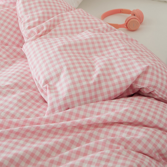 91家纺网 家纺一手货源 找家纺 EH家居 2025春夏新款40s全棉纯棉印花被套单件 单被套-小幸运 维希粉格