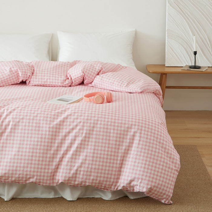 91家纺网 家纺一手货源 找家纺 EH家居 2025春夏新款40s全棉纯棉印花被套单件 单被套-小幸运 维希粉格