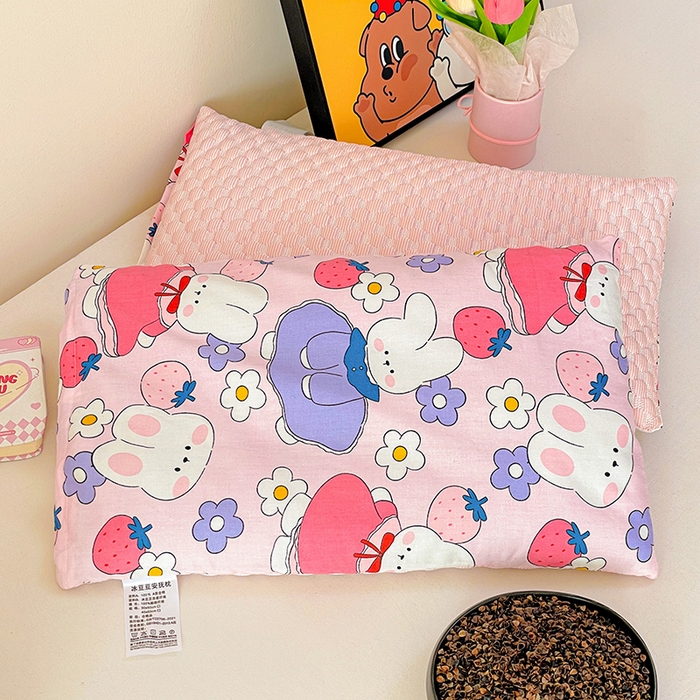 91家纺网 家纺一手货源 找家纺 卓昌枕芯 2025新款儿童双面荞麦羽丝绒枕芯凉豆豆加全棉纯棉可拆卸 小白兔 枕套加荞麦壳内胆30x50cm/只