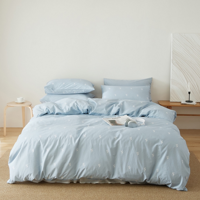 EH家居 2025春夏新款40s全棉纯棉印花四件套-小幸运 蓝色情人草