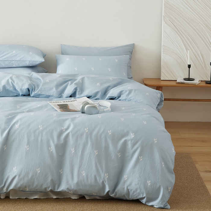 91家纺网 家纺一手货源 找家纺 EH家居 2025春夏新款40s全棉纯棉印花四件套-小幸运 蓝色情人草