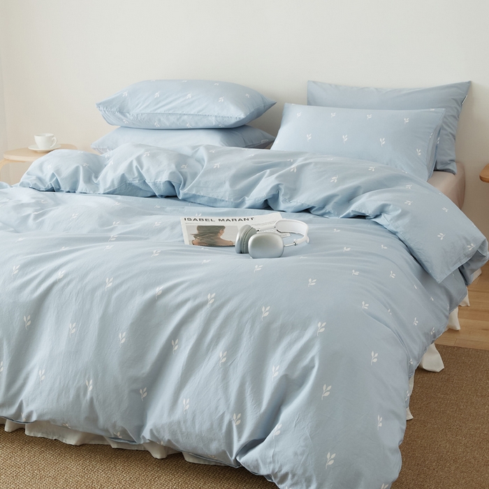 91家纺网 家纺一手货源 找家纺 EH家居 2025春夏新款40s全棉纯棉印花四件套-小幸运 蓝色情人草