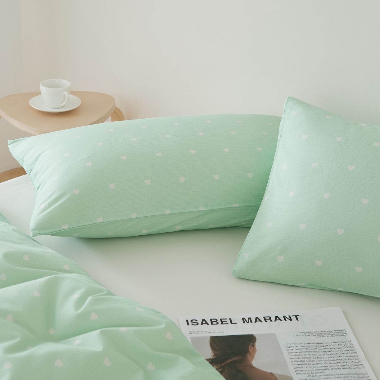 91家纺网 家纺一手货源 找家纺 EH家居 2025春夏新款40s全棉纯棉印花枕套单件 单枕套-小幸运 青色爱心