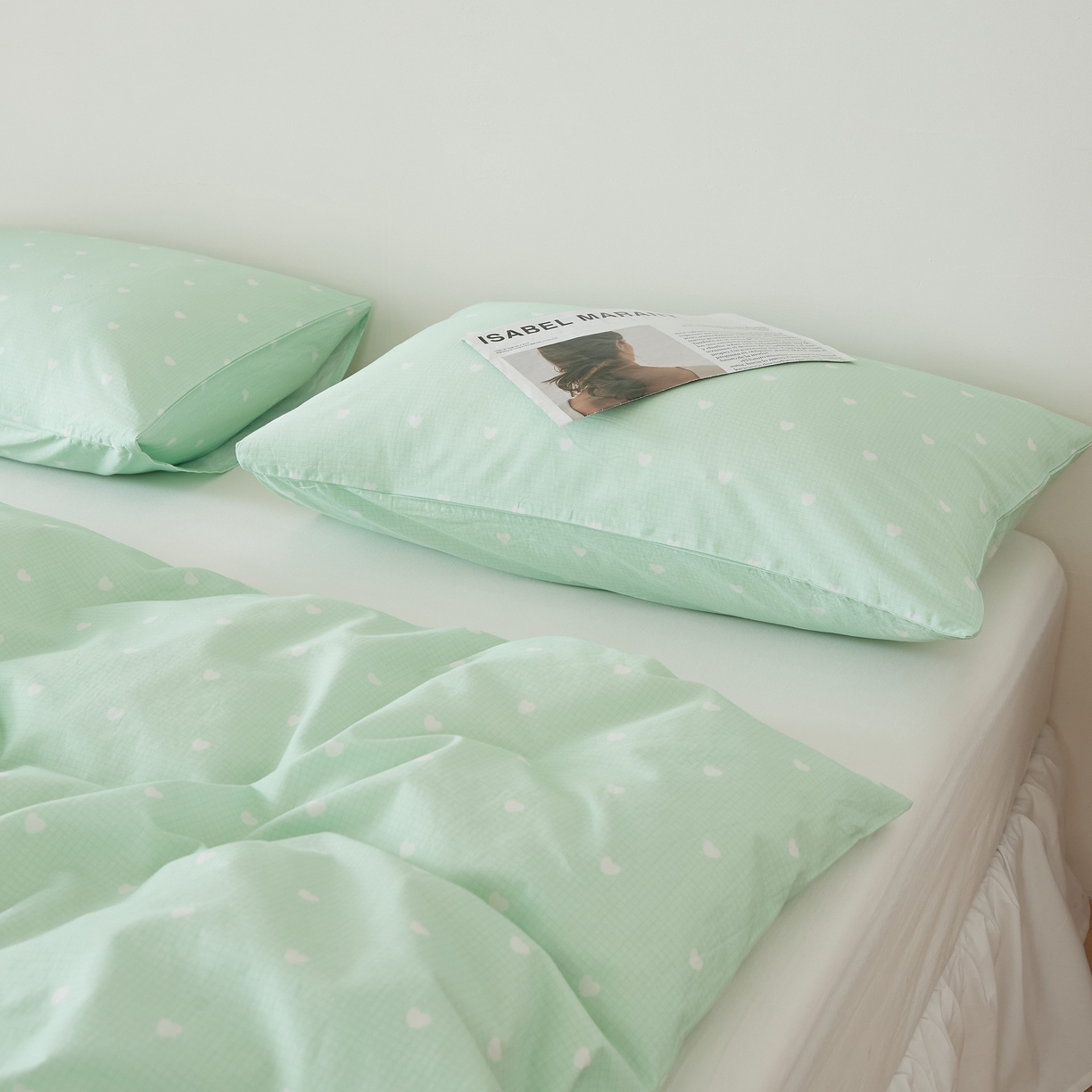 91家纺网 家纺一手货源 找家纺 EH家居 2025春夏新款40s全棉纯棉印花枕套单件 单枕套-小幸运 青色爱心