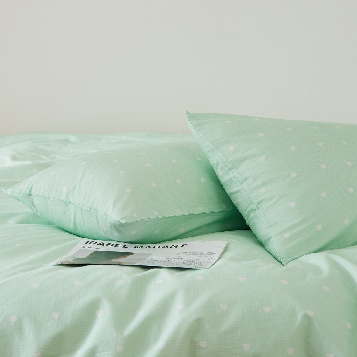 91家纺网 家纺一手货源 找家纺 EH家居 2025春夏新款40s全棉纯棉印花枕套单件 单枕套-小幸运 青色爱心