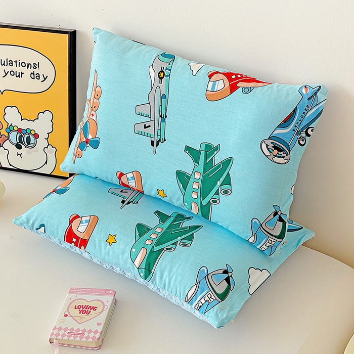 91家纺网 家纺一手货源 找家纺 卓昌枕芯 2025新款儿童双面荞麦羽丝绒枕芯凉豆豆加全棉纯棉可拆卸 小飞机 枕套加荞麦壳内胆30x50cm/只