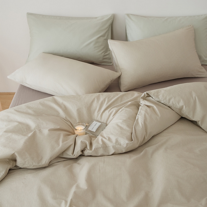 91家纺网 家纺一手货源 找家纺 EH家居 2025春夏新款40s全棉纯棉印花四件套-小幸运 千鸟小格