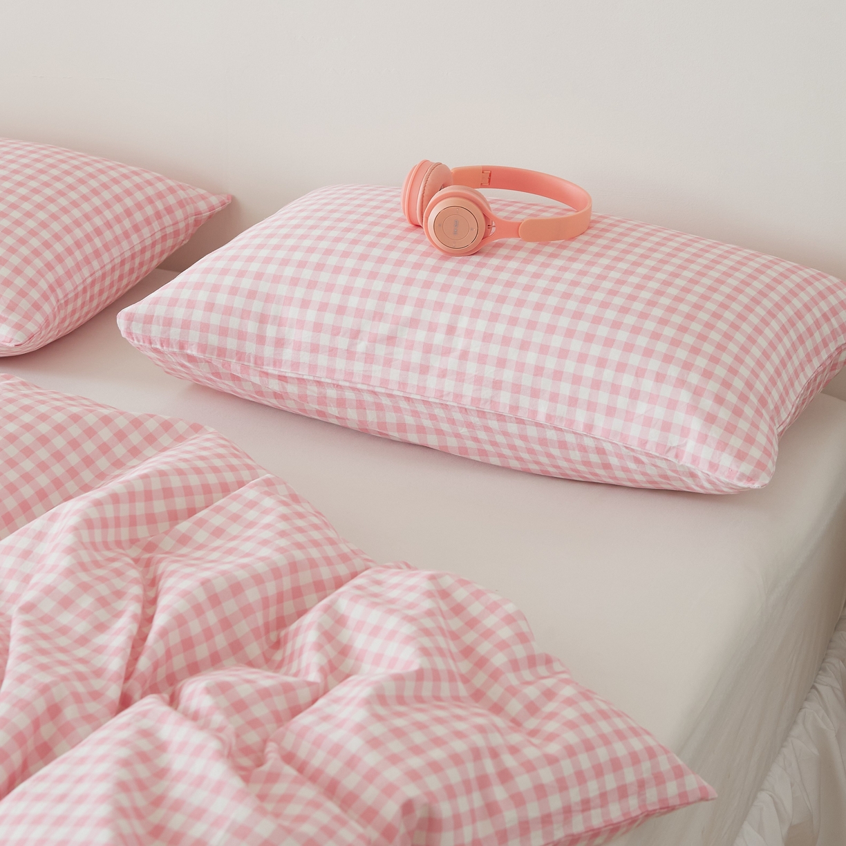 91家纺网 家纺一手货源 找家纺 EH家居 2025春夏新款40s全棉纯棉印花枕套单件 单枕套-小幸运 维希粉格