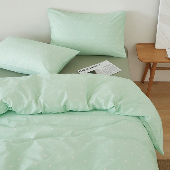 91家纺网 家纺一手货源 找家纺 EH家居 2025春夏新款40s全棉纯棉印花四件套-小幸运 青色爱心