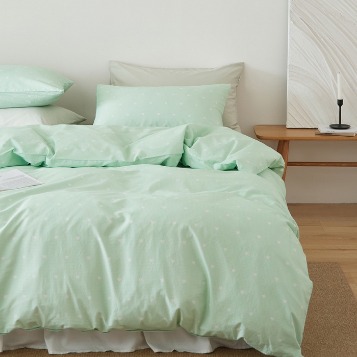 91家纺网 家纺一手货源 找家纺 EH家居 2025春夏新款40s全棉纯棉印花四件套-小幸运 青色爱心