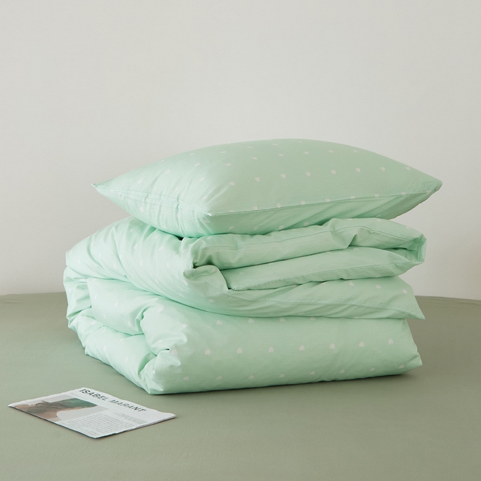 91家纺网 家纺一手货源 找家纺 EH家居 2025春夏新款40s全棉纯棉印花四件套-小幸运 青色爱心