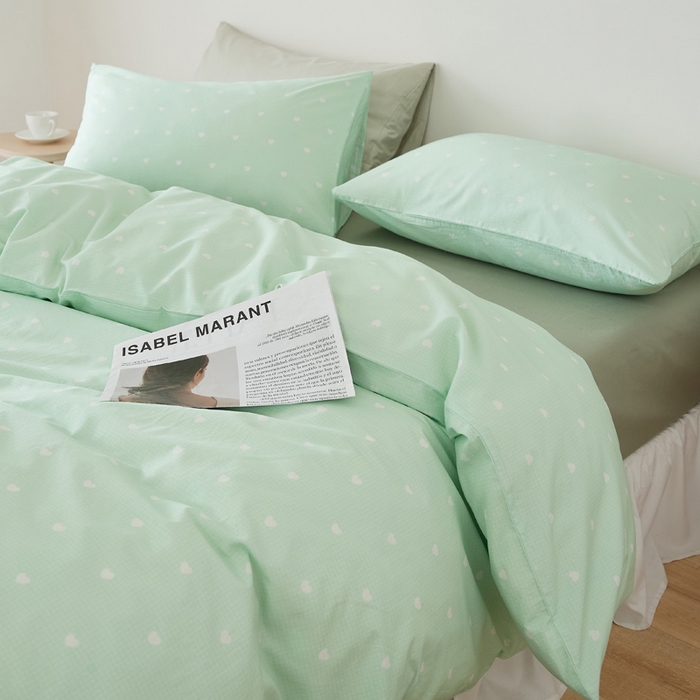 91家纺网 家纺一手货源 找家纺 EH家居 2025春夏新款40s全棉纯棉印花四件套-小幸运 青色爱心