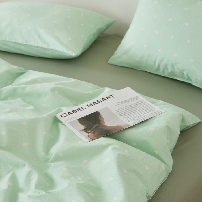 91家纺网 家纺一手货源 找家纺 EH家居 2025春夏新款40s全棉纯棉印花四件套-小幸运 青色爱心