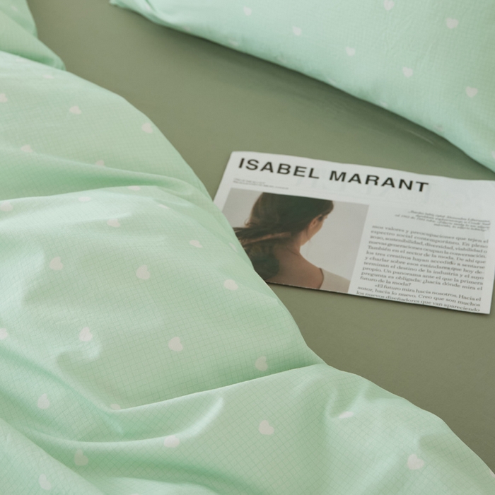 91家纺网 家纺一手货源 找家纺 EH家居 2025春夏新款40s全棉纯棉印花四件套-小幸运 青色爱心