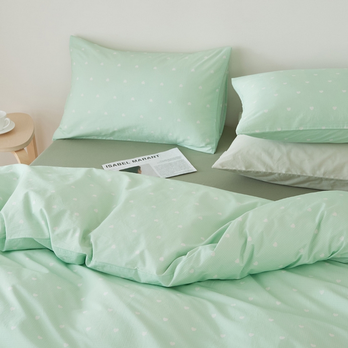 91家纺网 家纺一手货源 找家纺 EH家居 2025春夏新款40s全棉纯棉印花四件套-小幸运 青色爱心