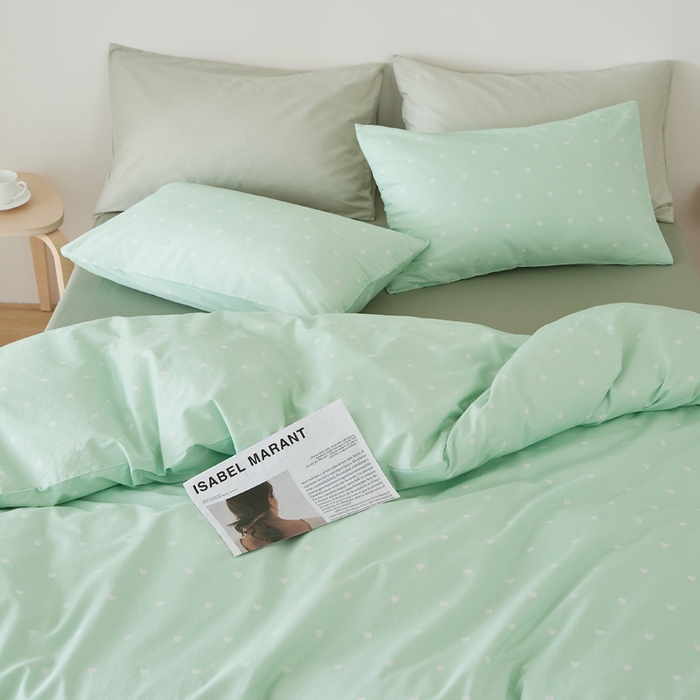 91家纺网 家纺一手货源 找家纺 EH家居 2025春夏新款40s全棉纯棉印花四件套-小幸运 青色爱心