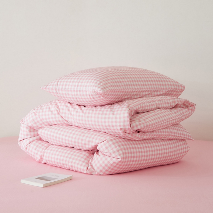 91家纺网 家纺一手货源 找家纺 EH家居 2025春夏新款40s全棉纯棉印花四件套-小幸运 维希粉格