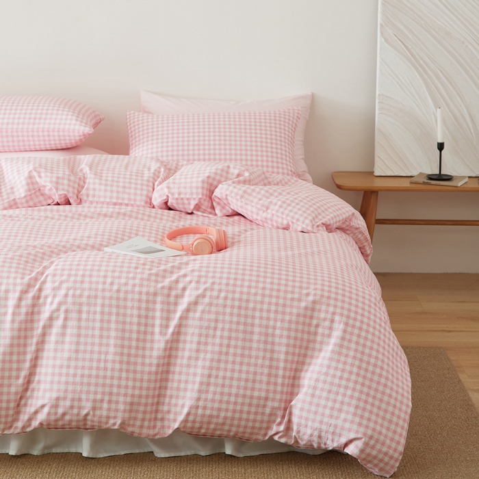 91家纺网 家纺一手货源 找家纺 EH家居 2025春夏新款40s全棉纯棉印花四件套-小幸运 维希粉格