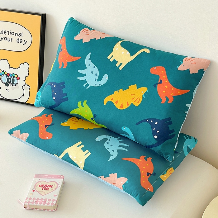 91家纺网 家纺一手货源 找家纺 卓昌枕芯 2025新款儿童双面荞麦羽丝绒枕芯凉豆豆加全棉纯棉可拆卸 小恐龙 枕套加荞麦壳内胆30x50cm/只