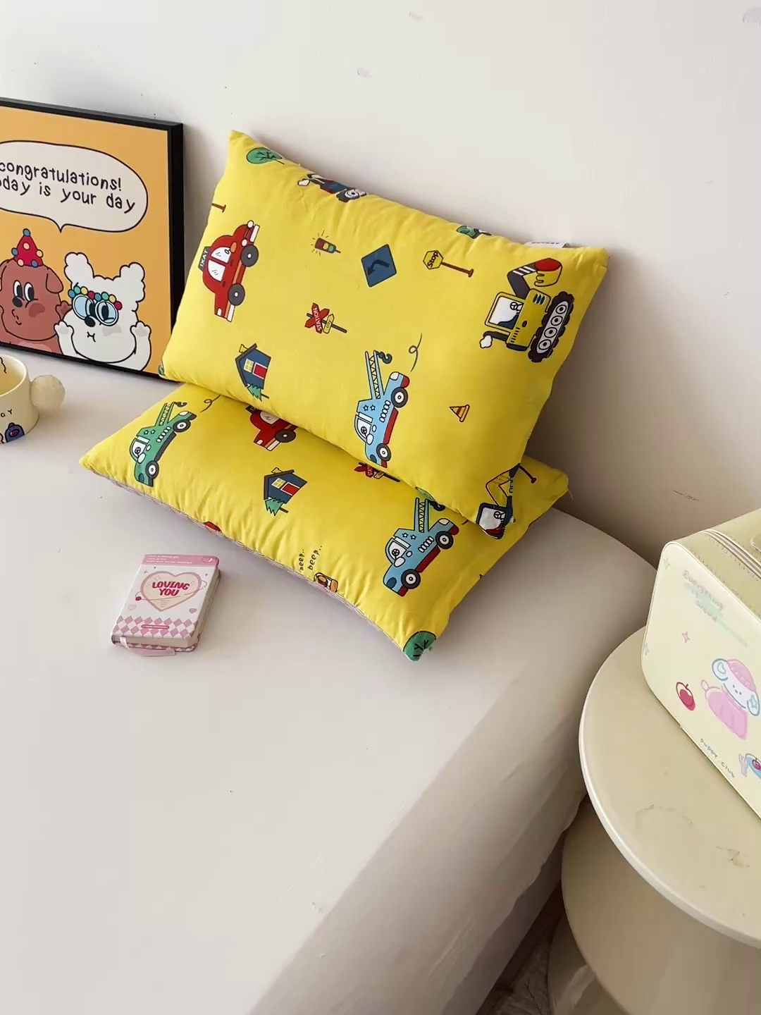 91家纺网 家纺一手货源 找家纺 卓昌枕芯 2025新款儿童双面荞麦羽丝绒枕芯凉豆豆加全棉纯棉可拆卸 小汽车 枕套加荞麦壳内胆30x50cm/只