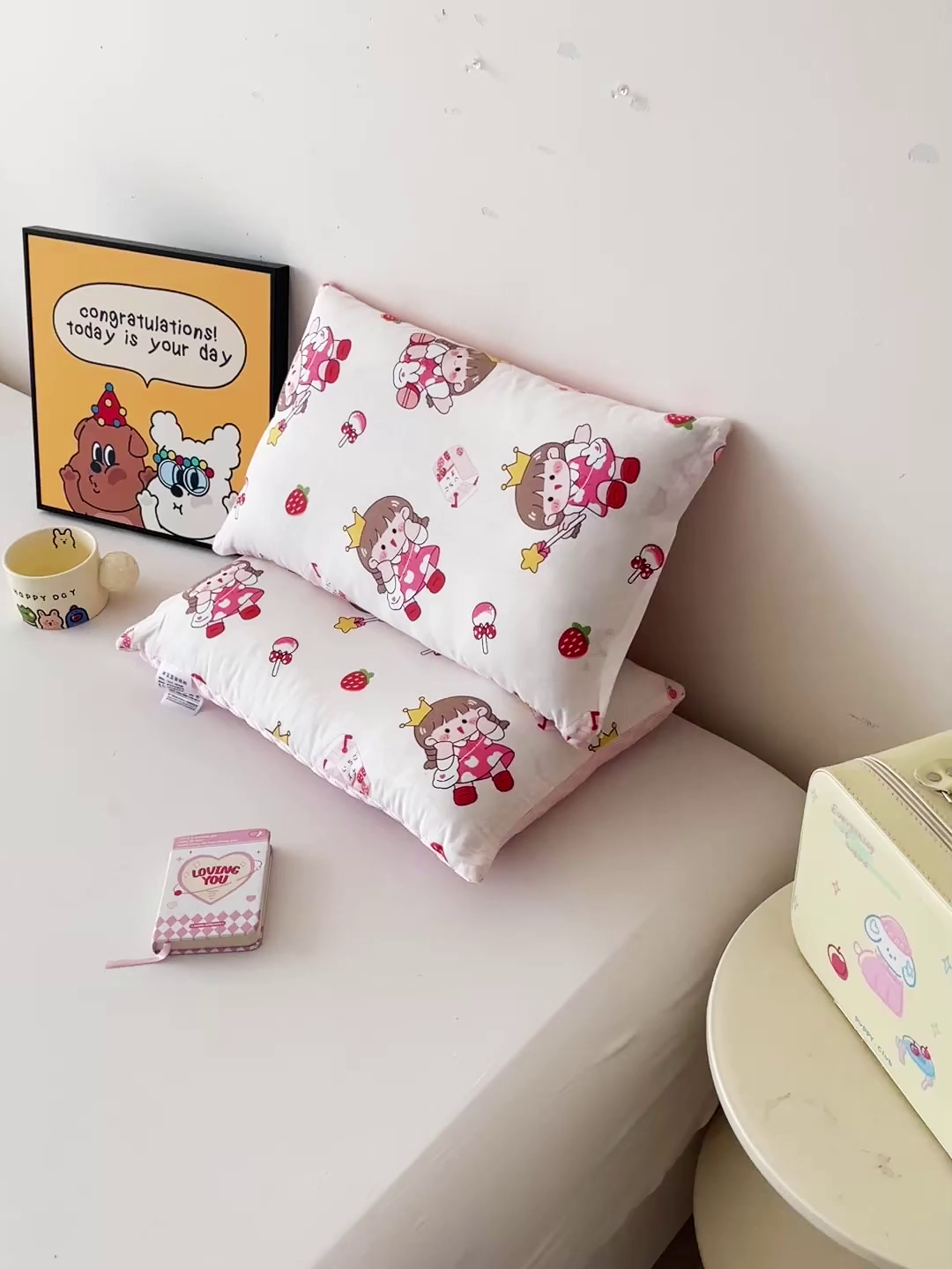 91家纺网 家纺一手货源 找家纺 卓昌枕芯 2025新款儿童双面荞麦羽丝绒枕芯凉豆豆加全棉纯棉可拆卸 小仙女 枕套加荞麦壳内胆30x50cm/只