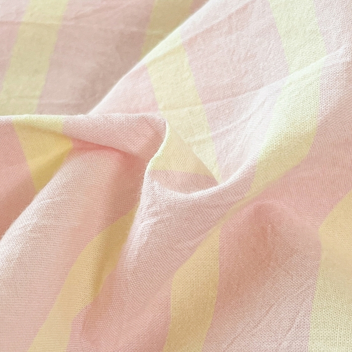 91家纺网 家纺一手货源 找家纺 桃子家居 2025新品ins全棉纯棉色织水洗毛巾绣大眼仔棉床单床笠单枕套三件套 色织水洗棉-大眼仔粉奶黄条