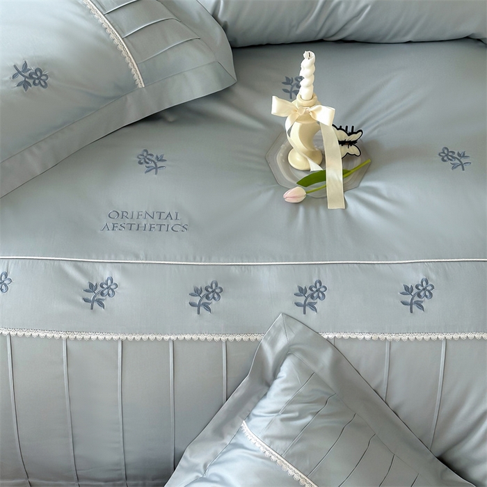 91家纺网 家纺一手货源 找家纺 红番天家居馆 2025新款全棉纯棉贡缎长绒棉手工捏折刺绣蕾丝四件套-觅春 觅春-午后清晨