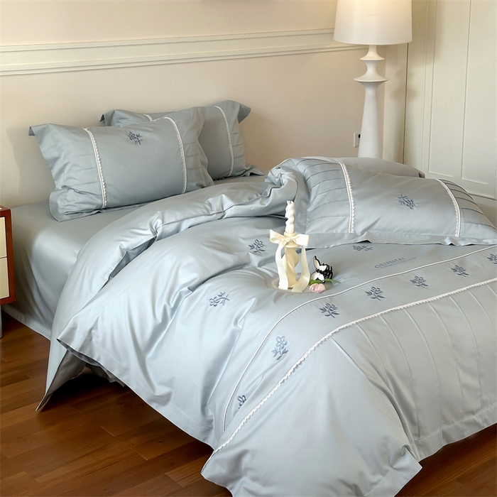 91家纺网 家纺一手货源 找家纺 红番天家居馆 2025新款全棉纯棉贡缎长绒棉手工捏折刺绣蕾丝四件套-觅春 觅春-午后清晨