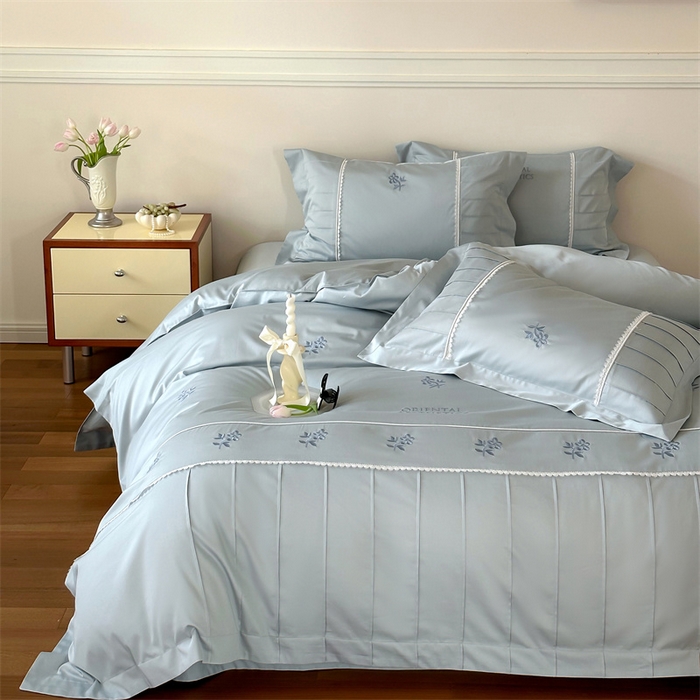 91家纺网 家纺一手货源 找家纺 红番天家居馆 2025新款全棉纯棉贡缎长绒棉手工捏折刺绣蕾丝四件套-觅春 觅春-午后清晨