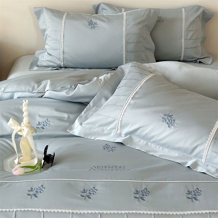 91家纺网 家纺一手货源 找家纺 红番天家居馆 2025新款全棉纯棉贡缎长绒棉手工捏折刺绣蕾丝四件套-觅春 觅春-午后清晨