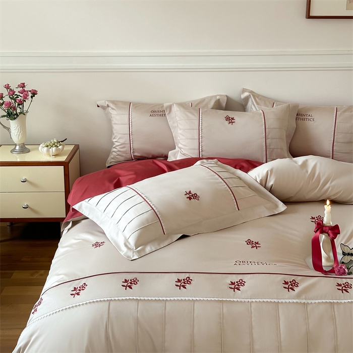 91家纺网 家纺一手货源 找家纺 红番天家居馆 2025新款全棉纯棉贡缎长绒棉手工捏折刺绣蕾丝四件套-觅春 觅春-云朵吐司