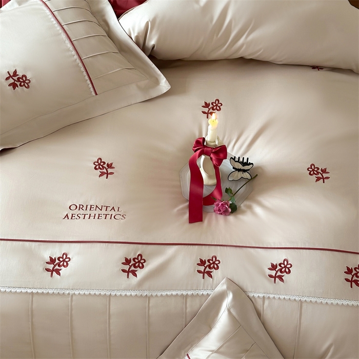 91家纺网 家纺一手货源 找家纺 红番天家居馆 2025新款全棉纯棉贡缎长绒棉手工捏折刺绣蕾丝四件套-觅春 觅春-云朵吐司