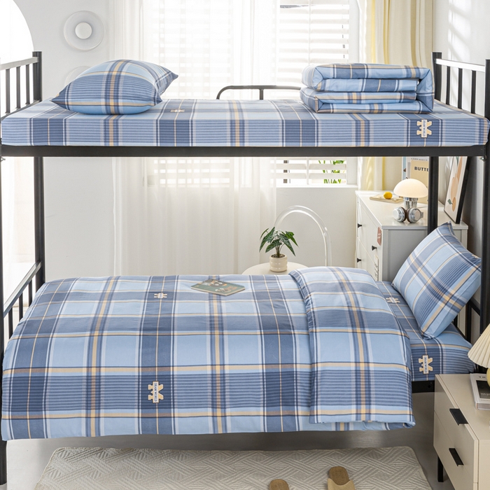 91家纺网 家纺一手货源 找家纺 上学郎家居 2025新款全棉13070学生宿舍三件套单人床床单被套纯棉六件套学生床上用品 安逸时光